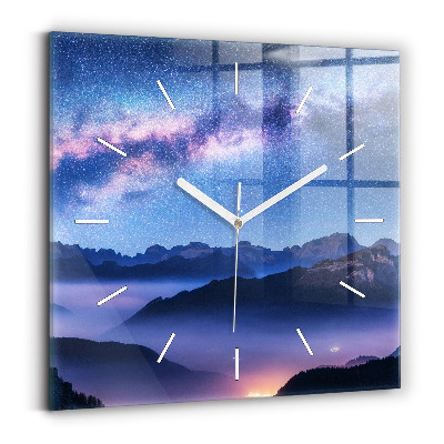 Square wall clock Milky Way and Mountains