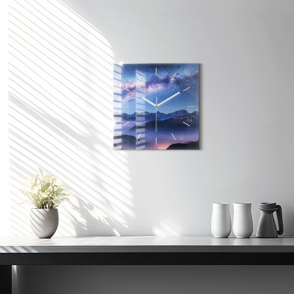 Square wall clock Milky Way and Mountains