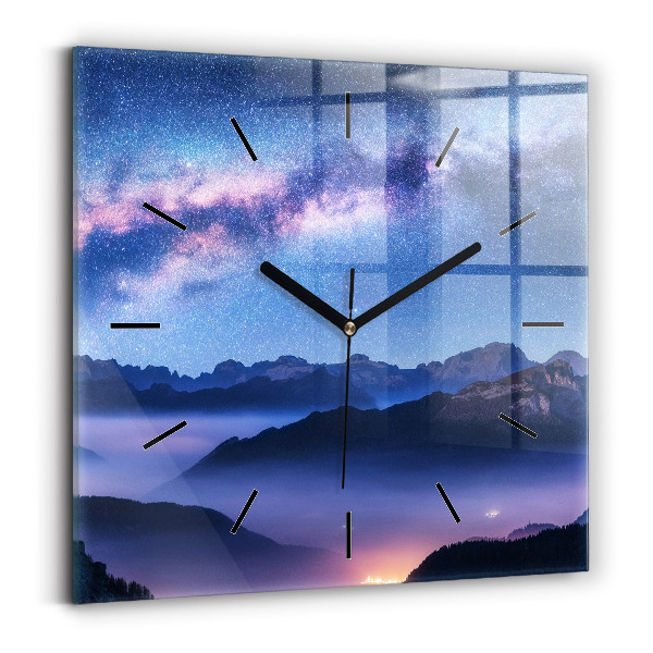 Square wall clock Milky Way and Mountains