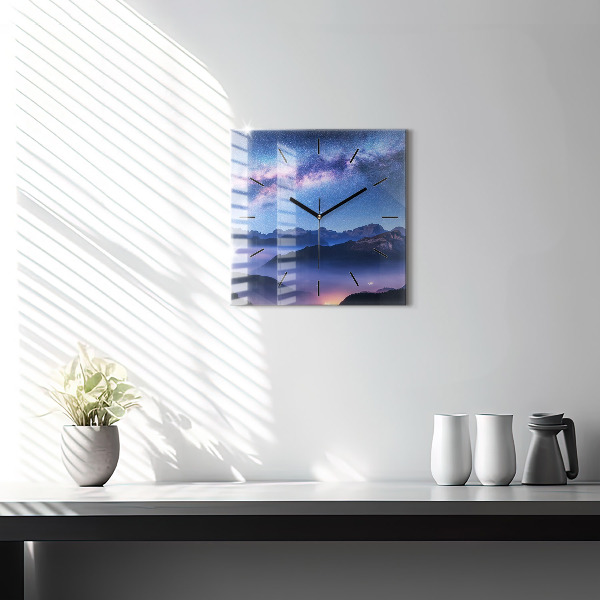 Square wall clock Milky Way and Mountains