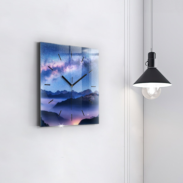 Square wall clock Milky Way and Mountains