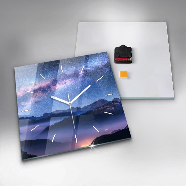 Square wall clock Milky Way and Mountains