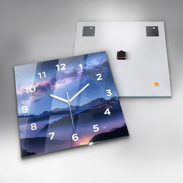 Square wall clock Milky Way and Mountains