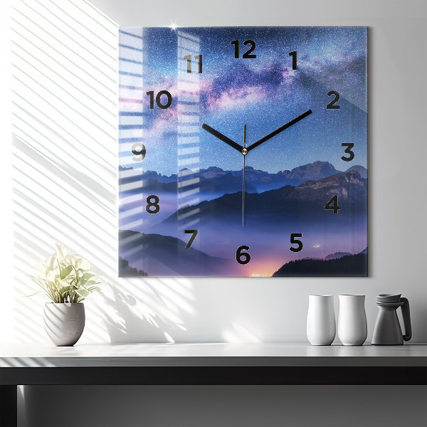 Square wall clock Milky Way and Mountains