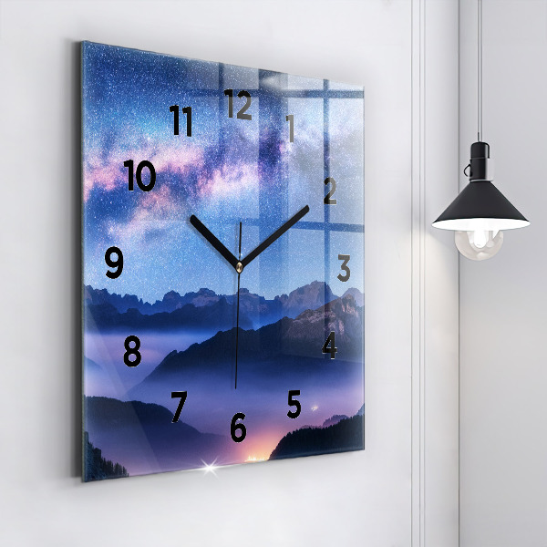 Square wall clock Milky Way and Mountains