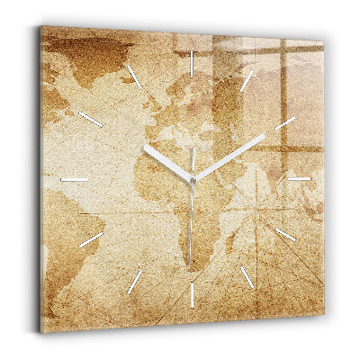 Square wall clock Vintage world map