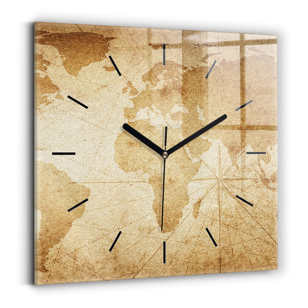 Square wall clock Vintage world map