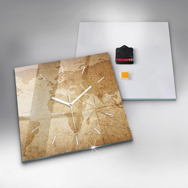 Square wall clock Vintage world map