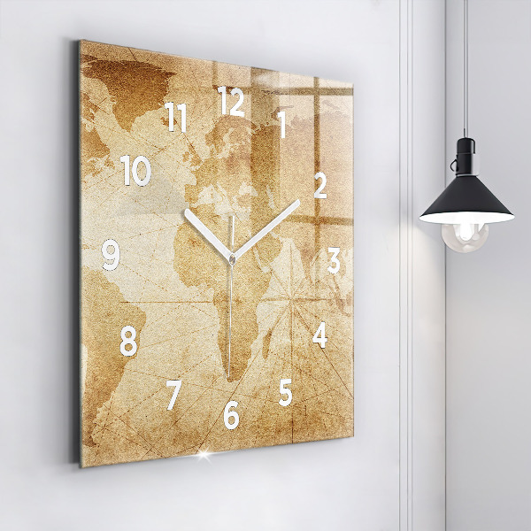 Square wall clock Vintage world map