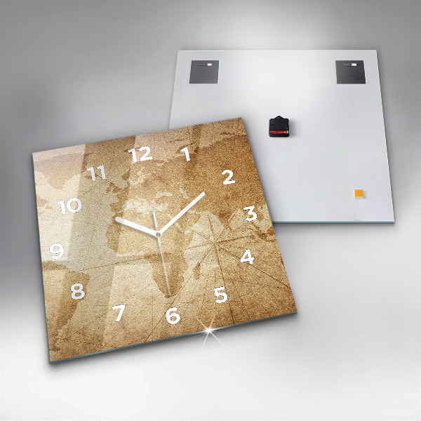 Square wall clock Vintage world map