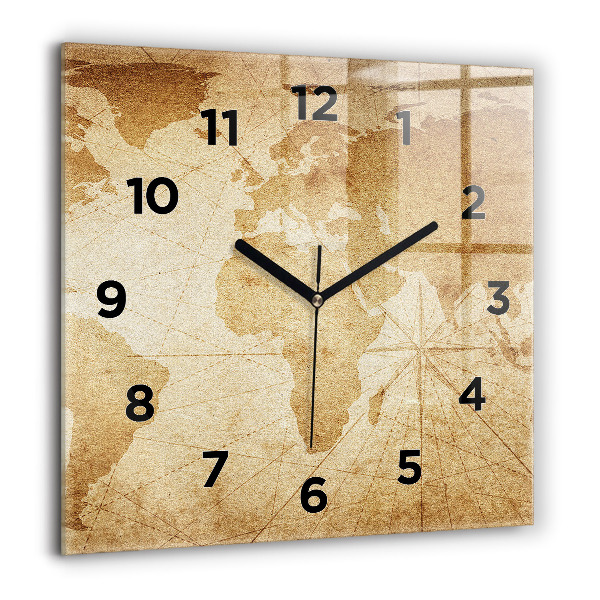 Square wall clock Vintage world map