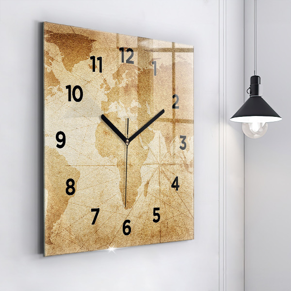 Square wall clock Vintage world map