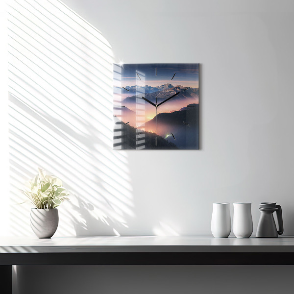 Square wall clock Mountain peak landscape