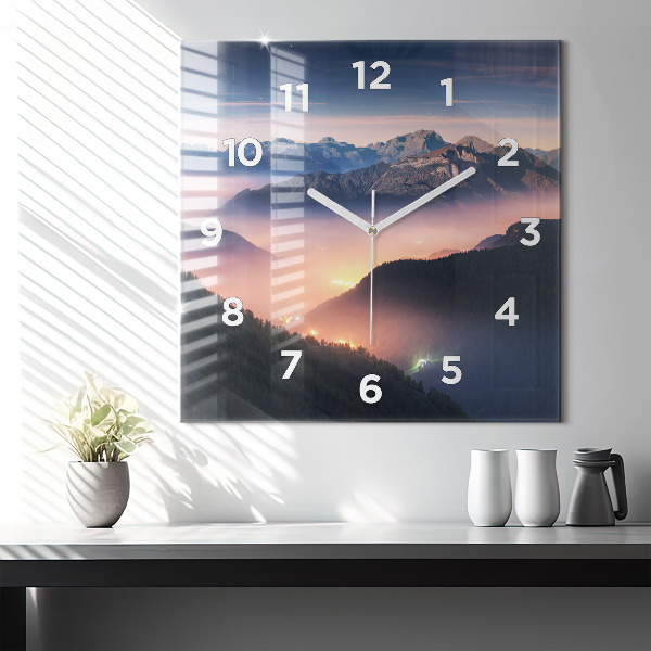 Square wall clock Mountain peak landscape