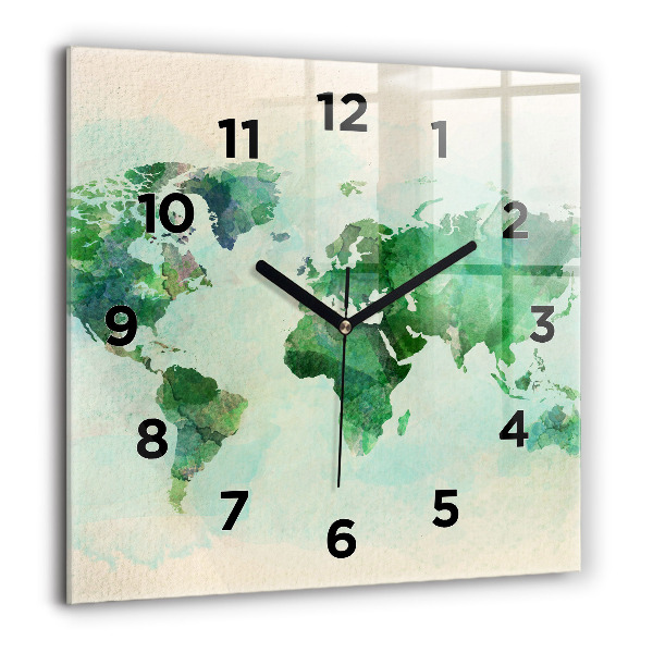 Square wall clock Watercolor world map