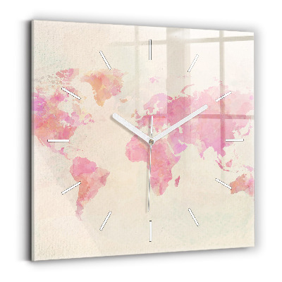Square wall clock Watercolor world map