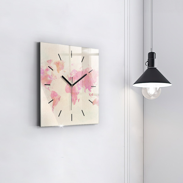 Square wall clock Watercolor world map