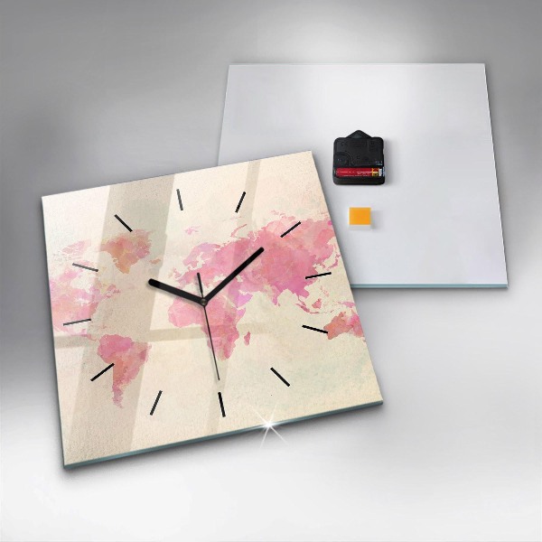 Square wall clock Watercolor world map