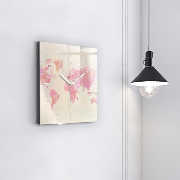 Square wall clock Watercolor world map