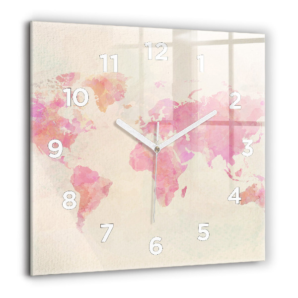 Square wall clock Watercolor world map