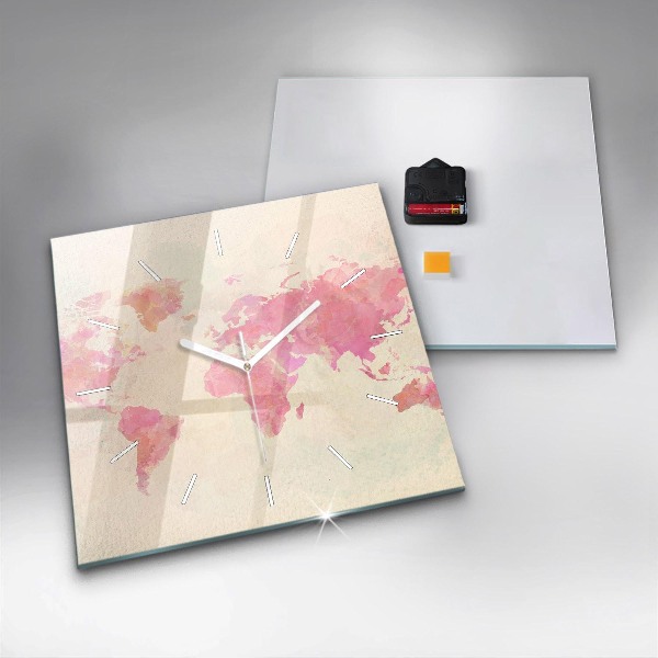 Square wall clock Watercolor world map