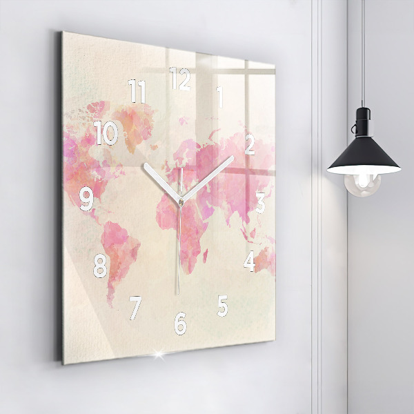 Square wall clock Watercolor world map