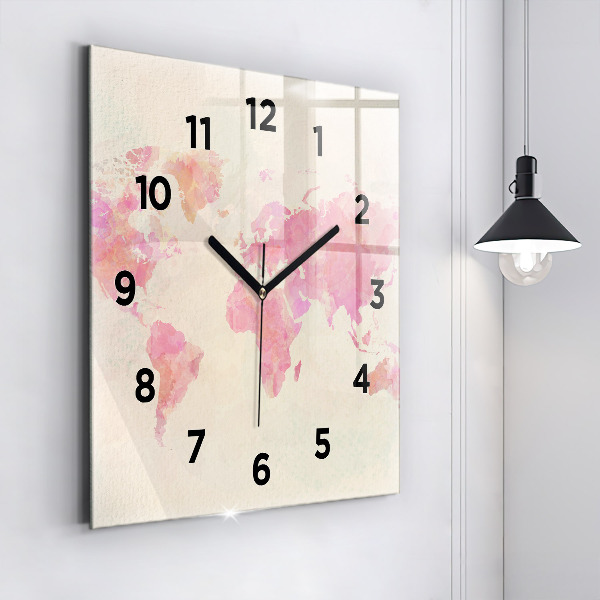 Square wall clock Watercolor world map