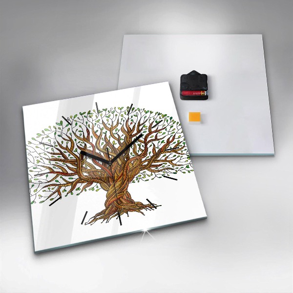 Square wall clock Tree and roots