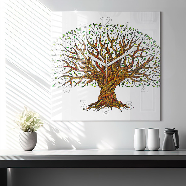 Square wall clock Tree and roots