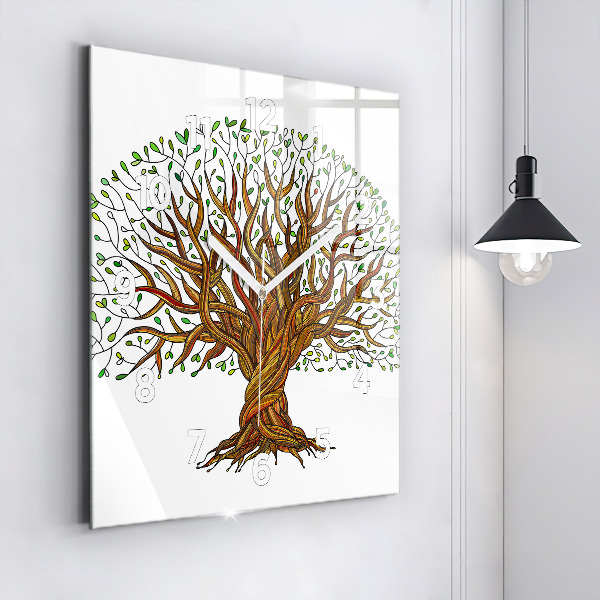 Square wall clock Tree and roots