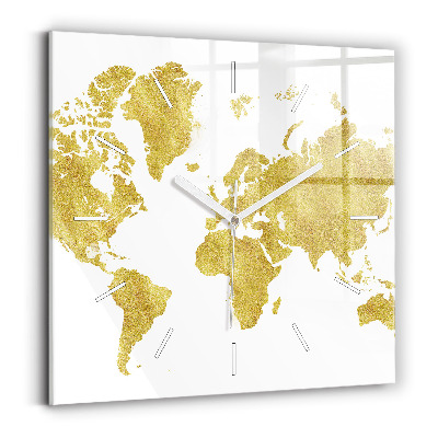 Square wall clock Golden map of the world