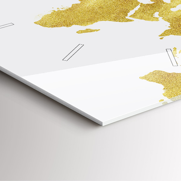 Square wall clock Golden map of the world