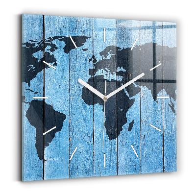 Square wall clock World map on boards