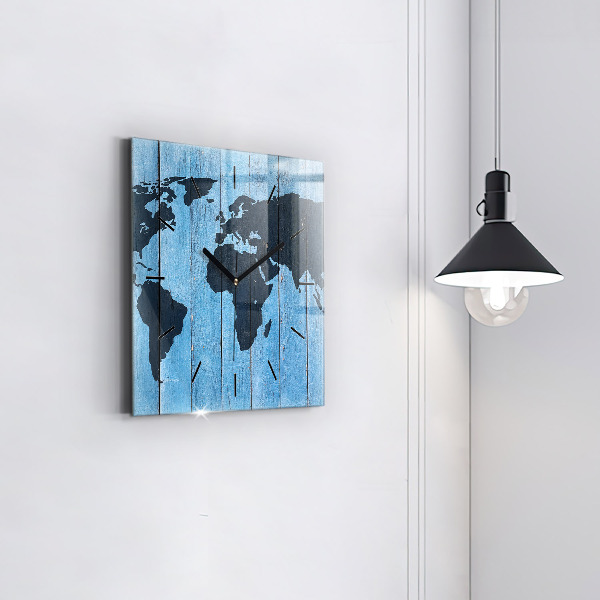 Square wall clock World map on boards
