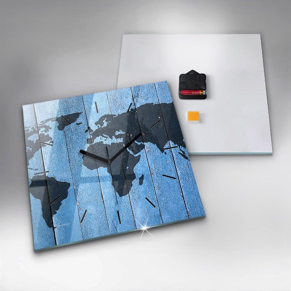 Square wall clock World map on boards