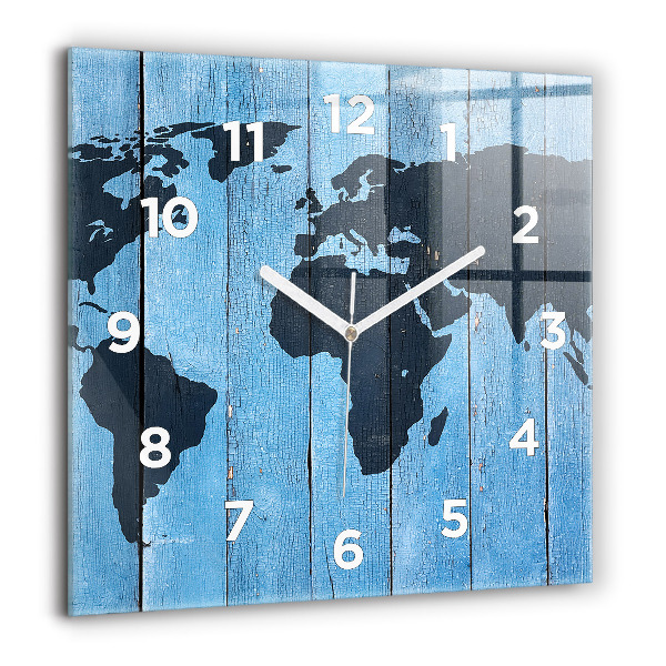 Square wall clock World map on boards