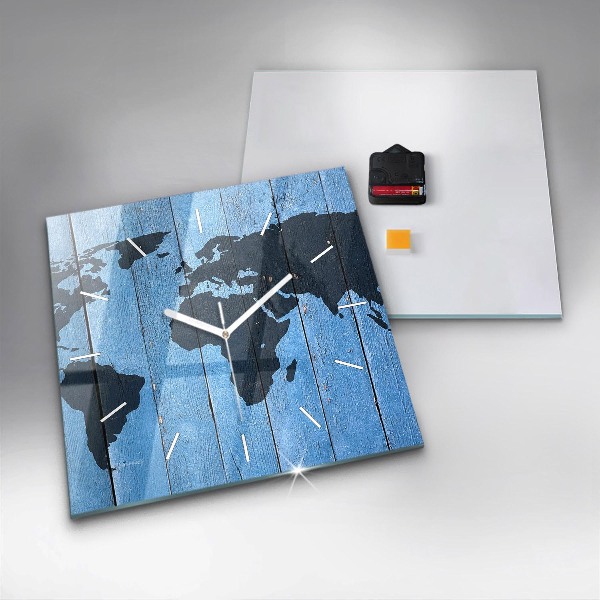 Square wall clock World map on boards