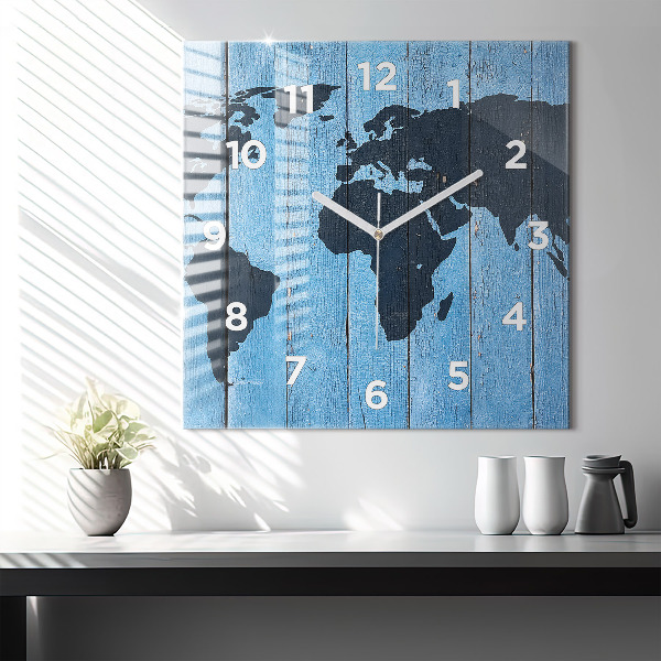 Square wall clock World map on boards
