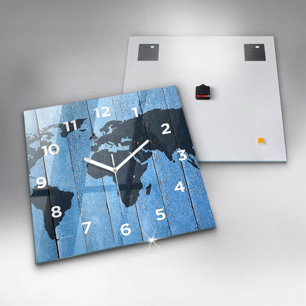Square wall clock World map on boards