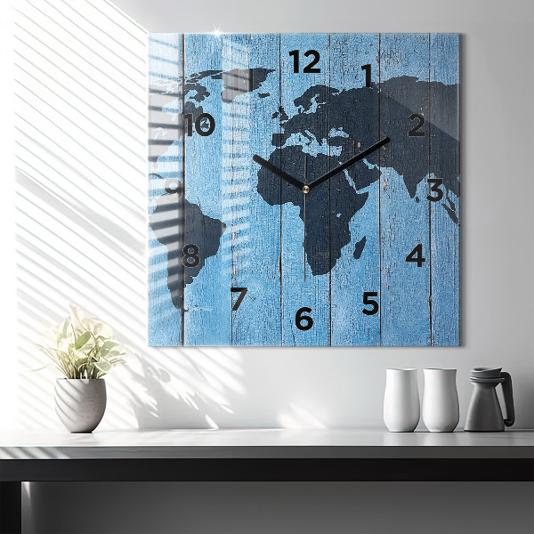 Square wall clock World map on boards