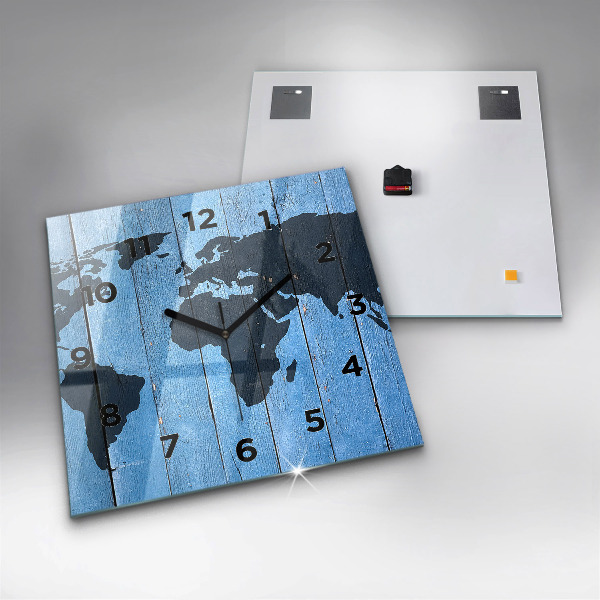 Square wall clock World map on boards