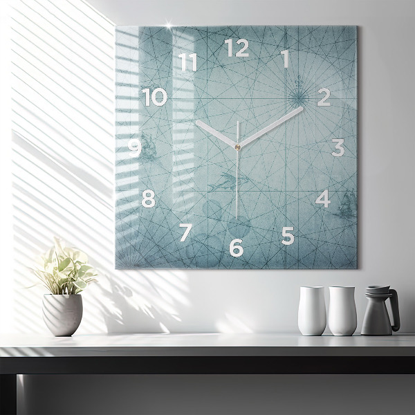 Square wall clock Vintage map