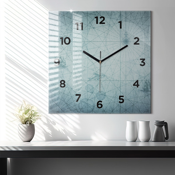 Square wall clock Vintage map
