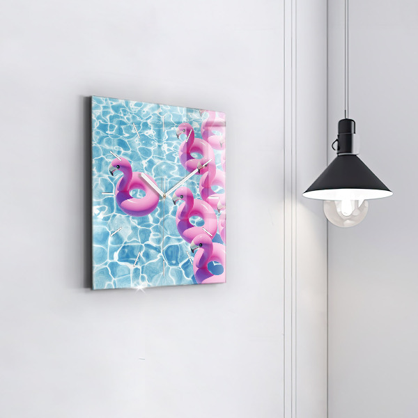 Square wall clock Dandelions flamingos