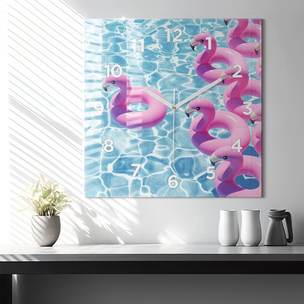 Square wall clock Dandelions flamingos