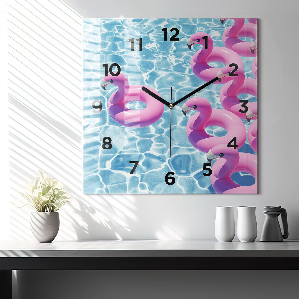 Square wall clock Dandelions flamingos