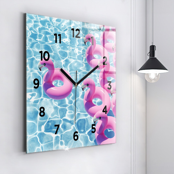 Square wall clock Dandelions flamingos