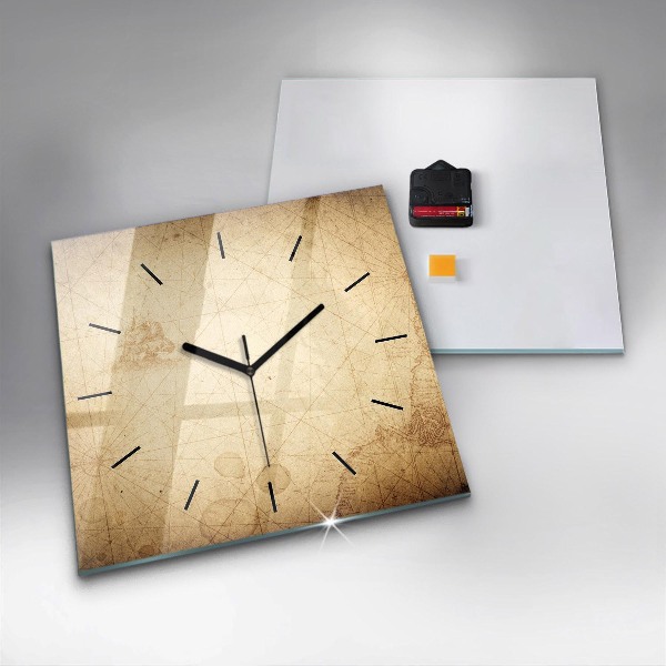 Square wall clock Old world map