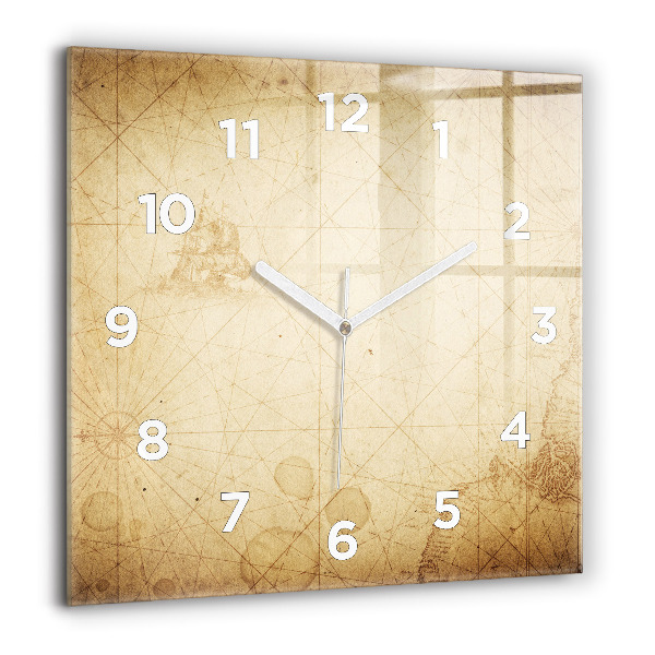 Square wall clock Old world map