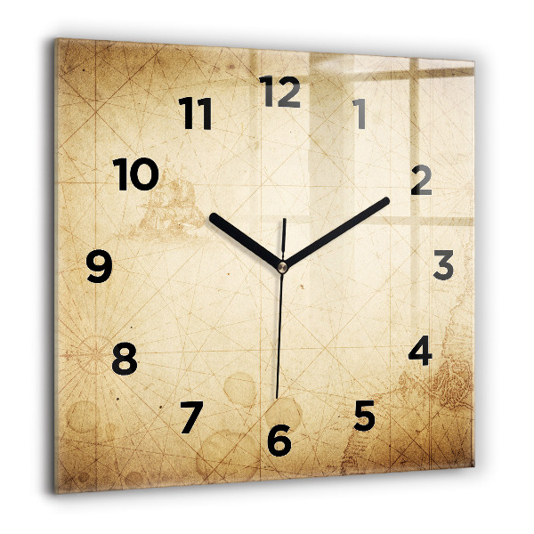 Square wall clock Old world map